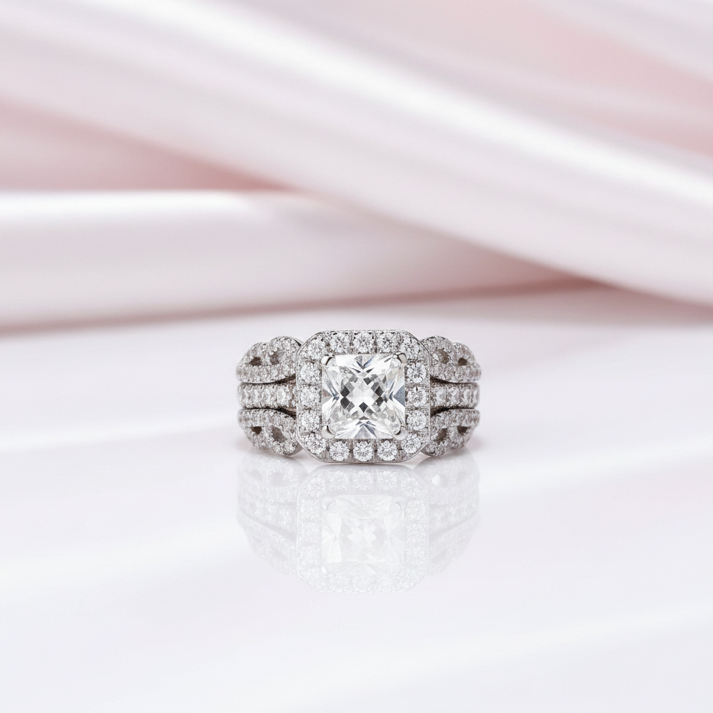 3.0 Ctw Princess Cut Diamond Option Engagement Ring Set-Black Diamonds New York