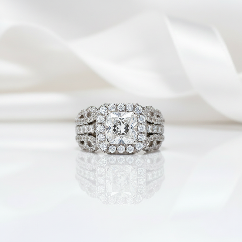 3.0 Ctw Princess Cut Diamond Engagement Ring Set-Black Diamonds New York