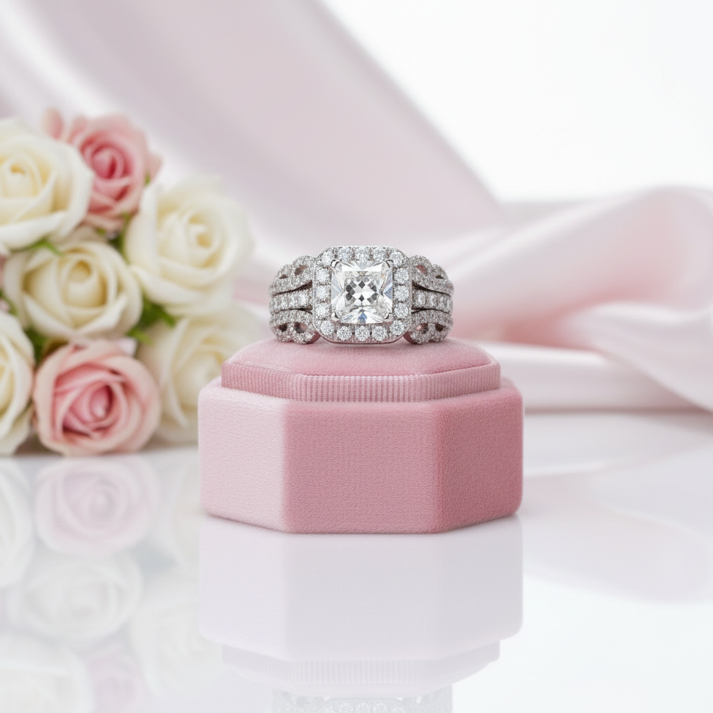 3.0 Ctw Princess Cut Diamond Option Engagement Ring Set-Black Diamonds New York