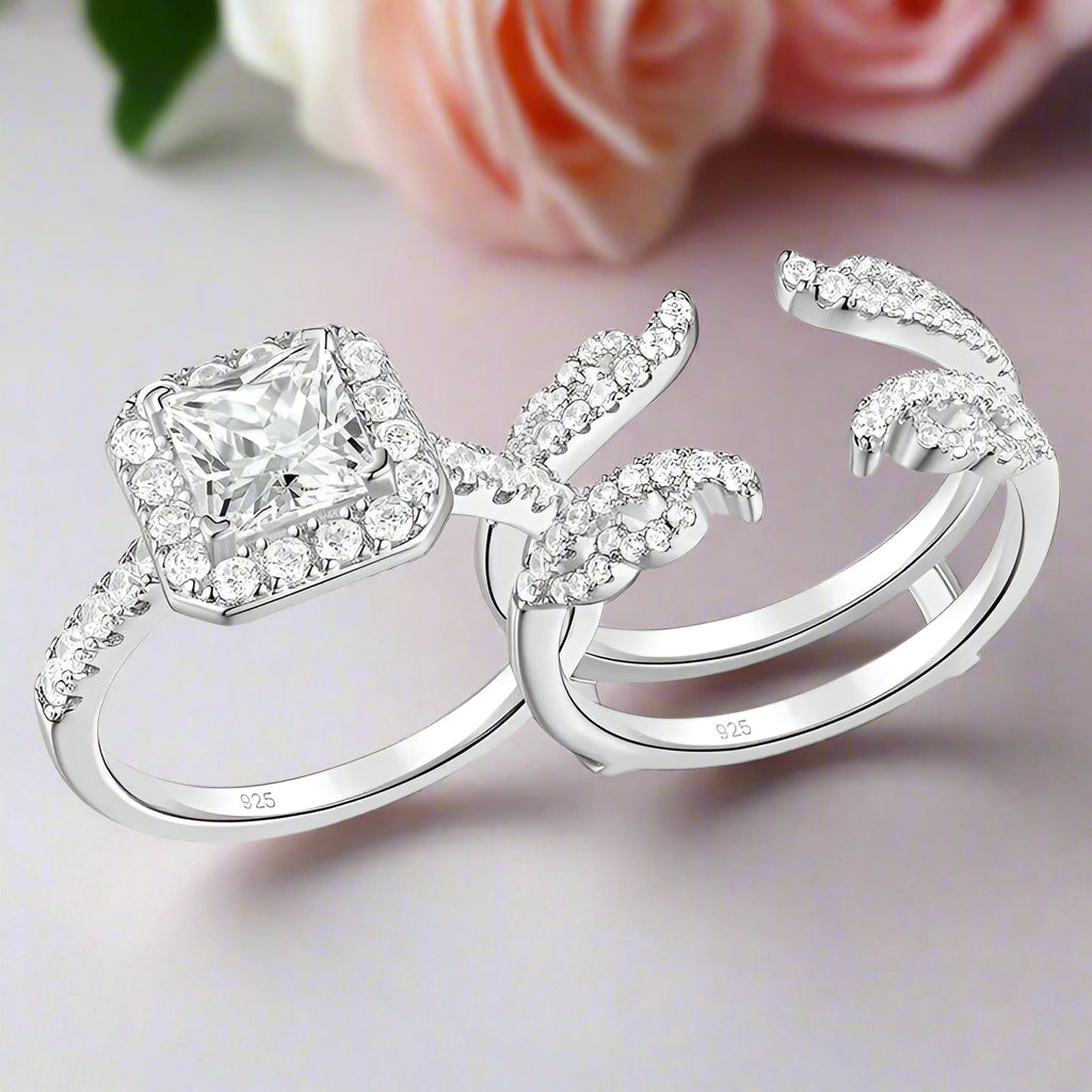 3.0 Ctw Princess Cut Diamond Engagement Ring Set-Black Diamonds New York