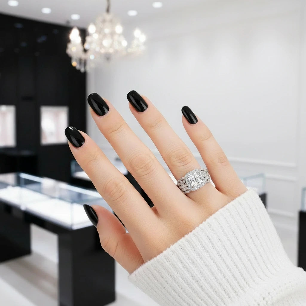 3.0 Ctw Princess Cut Diamond Engagement Ring Set-Black Diamonds New York