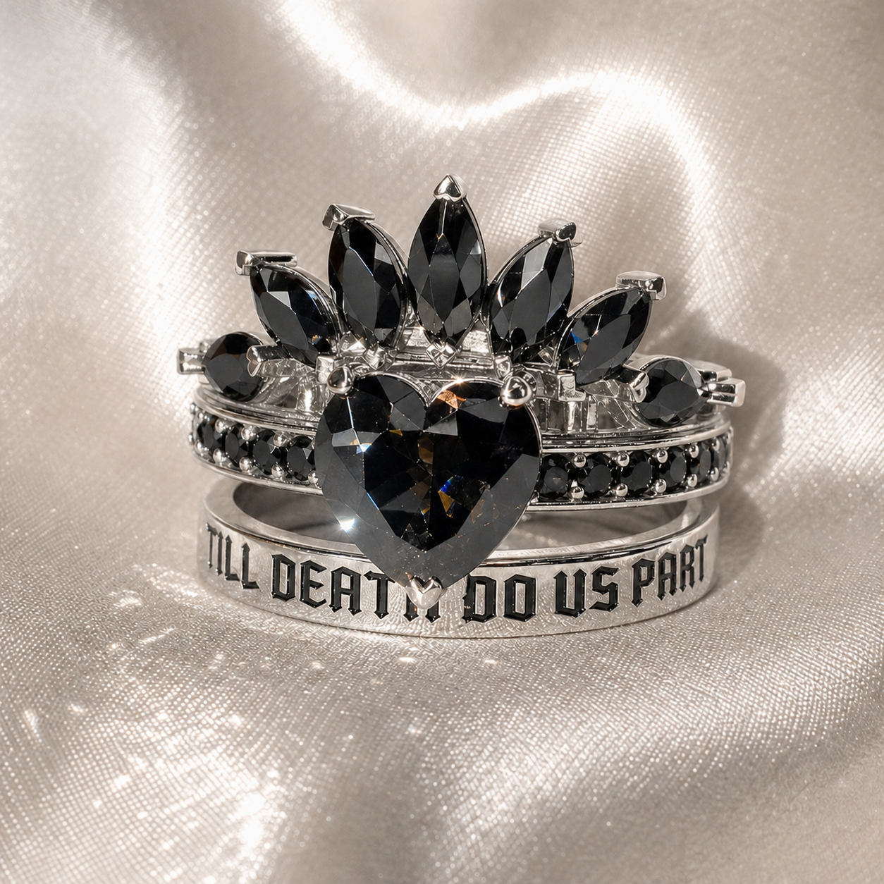 Till Death Do Us Part- 1.5 Carat Heart Created Diamond Option Wedding Ring Set-Black Diamonds New York