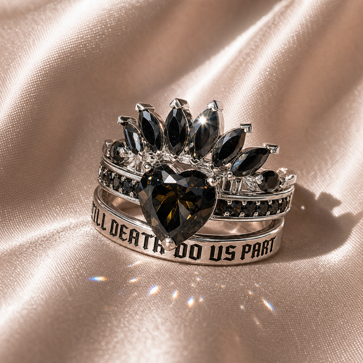 Till Death Do Us Part- 1.5 Carat Heart Created Diamond Option Wedding Ring Set-Black Diamonds New York