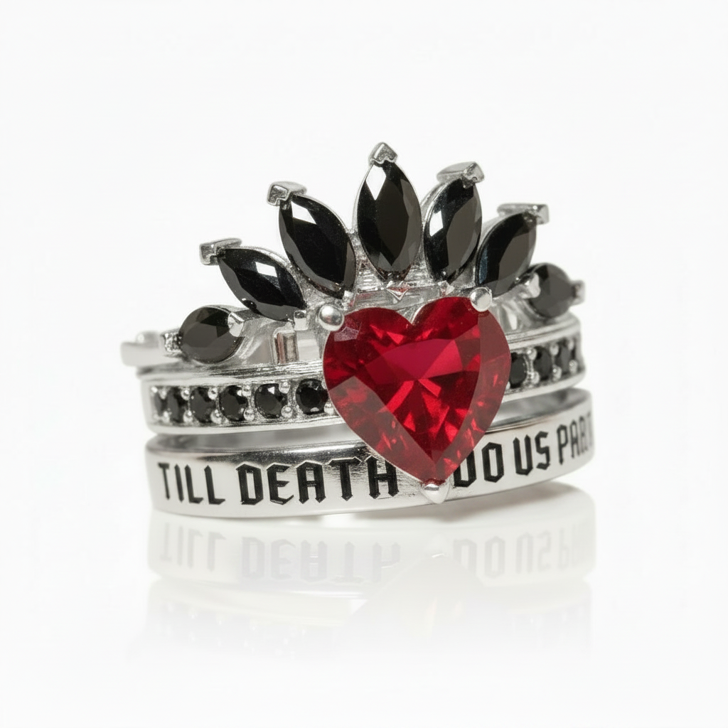Till Death Do Us Part- 1.5 Carat Heart Created Diamond Option Wedding Ring Set-Black Diamonds New York