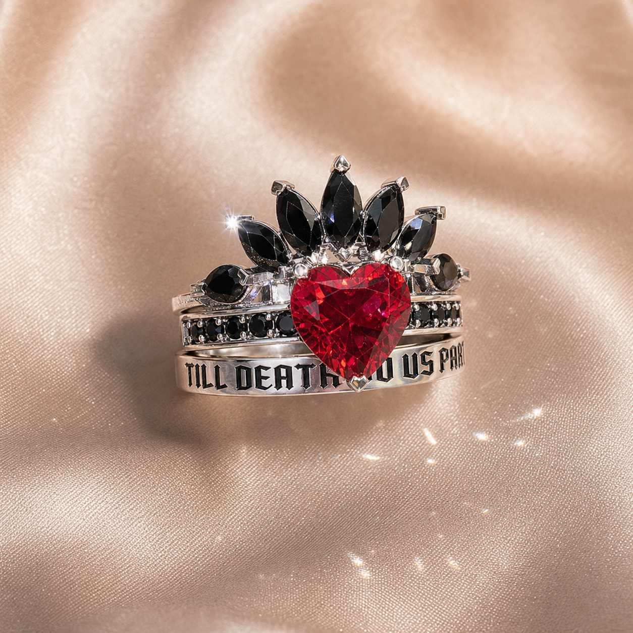 Till Death Do Us Part- 1.5 Carat Heart Created Diamond Option Wedding Ring Set-Black Diamonds New York