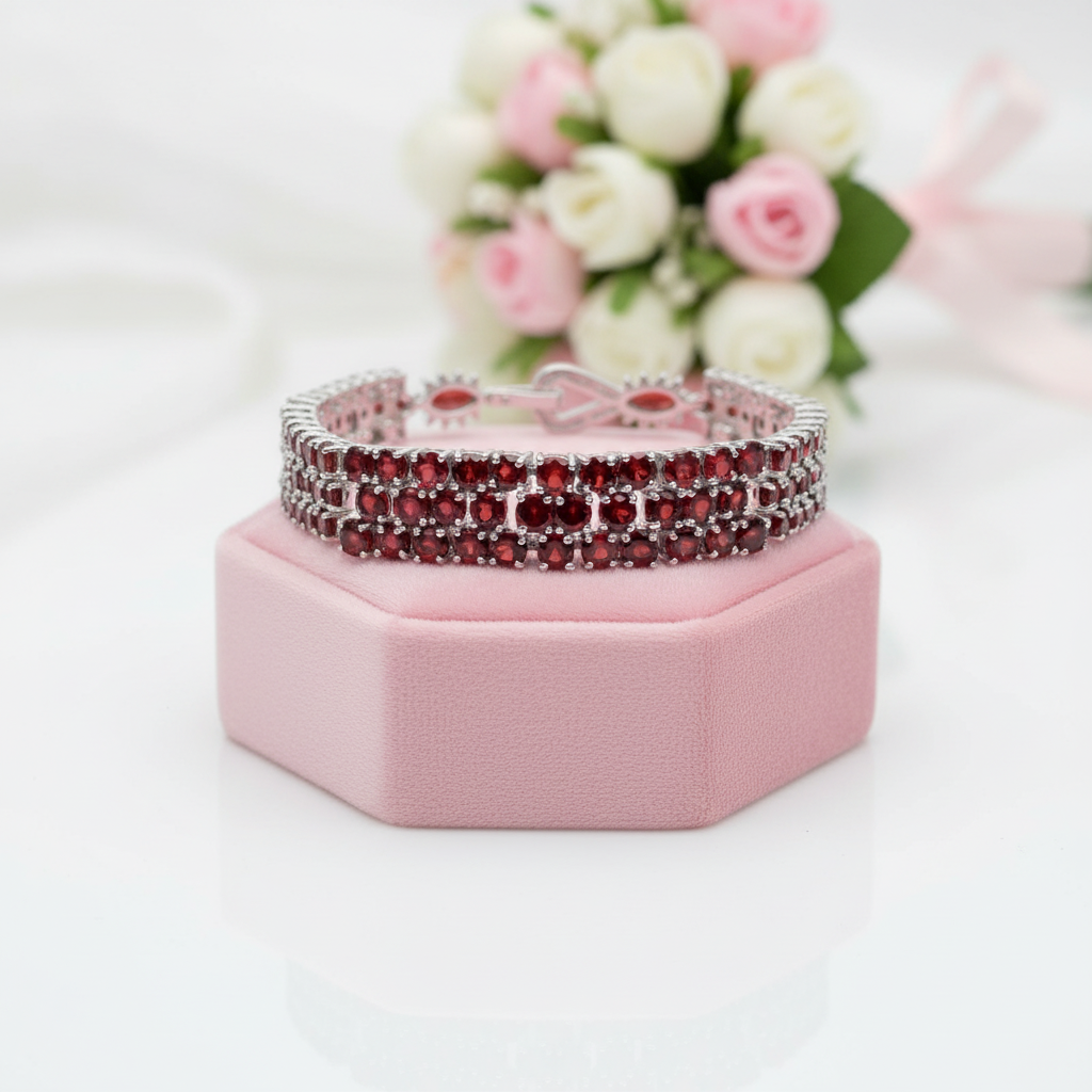 30.80 Ct Red Garnet Gemstone Bracelet-Black Diamonds New York