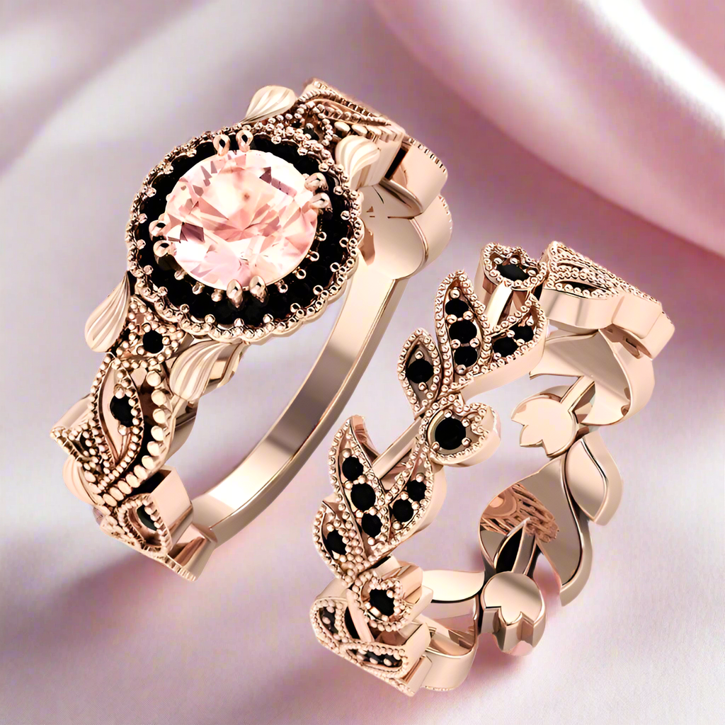 MAIN RING ONLY 1.50ct Diamond Option Rose Gold Flower Ring Set (Aftersale Service)-Black Diamonds New York