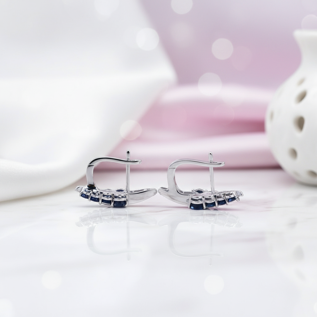 3.0Ct Blue Sapphire Gemstone Earrings-Black Diamonds New York