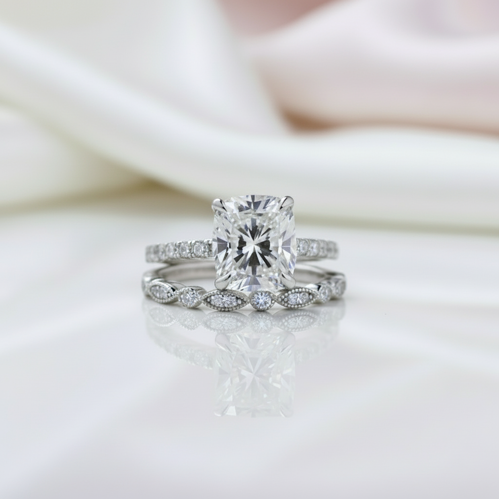 3.0ct Cushion Cut Simulated Diamond Option Wedding Ring Set-Black Diamonds New York
