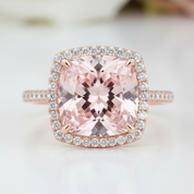 3.0ct Cushion Cut Morganite Halo Engagement Ring-Black Diamonds New York