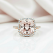 3.0ct Cushion Cut Morganite Halo Engagement Ring-Black Diamonds New York