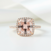 3.0ct Cushion Cut Morganite Halo Engagement Ring-Black Diamonds New York