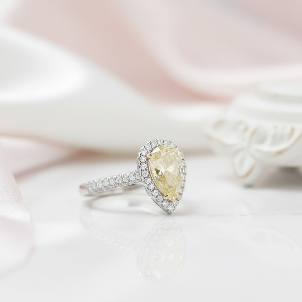 3.0ct Halo Pear Cut Diamond Option Yellow Sapphire Engagement Ring-Black Diamonds New York