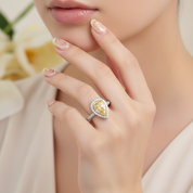 3.0ct Halo Pear Cut Diamond Yellow Sapphire Engagement Ring-Black Diamonds New York