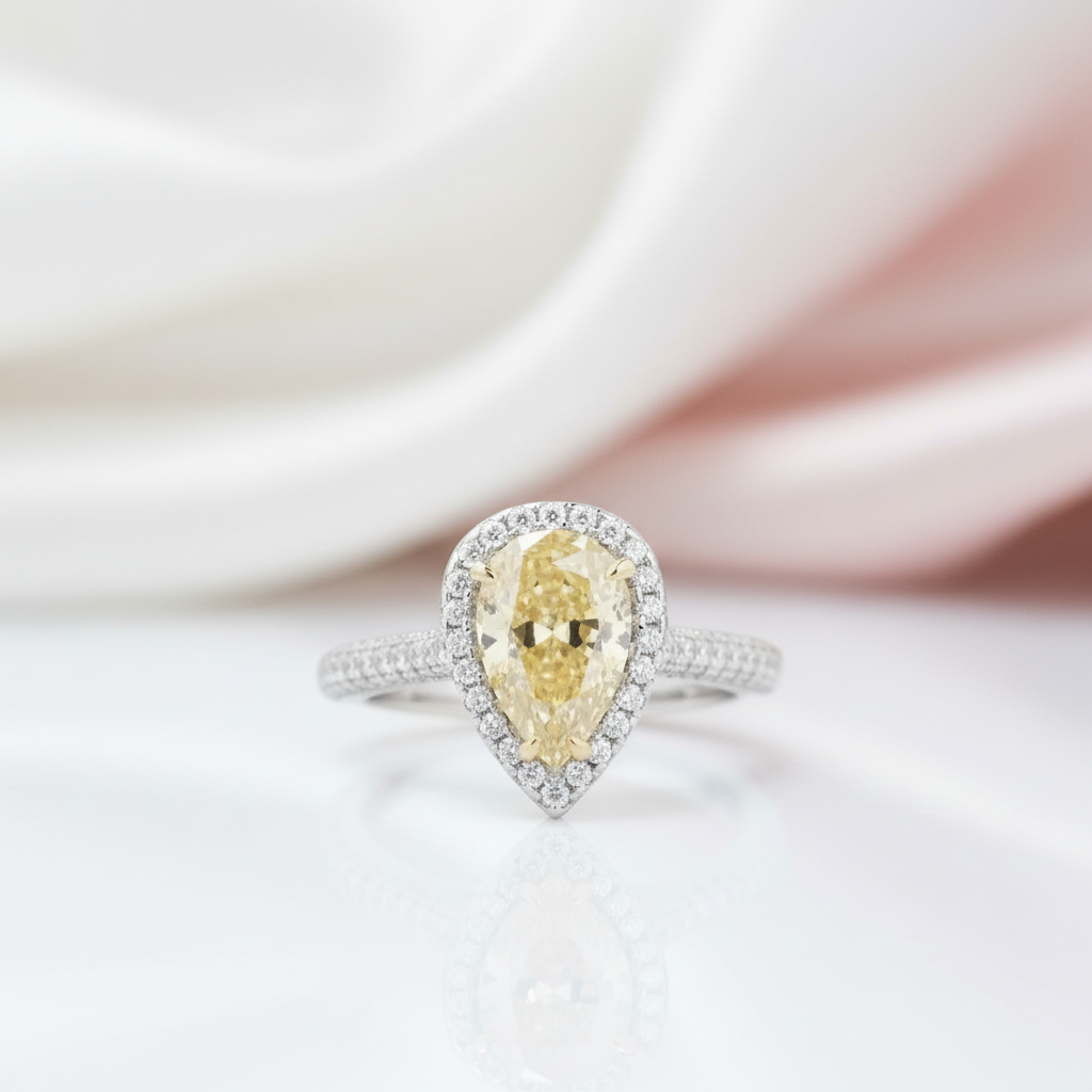 3.0ct Halo Pear Cut Diamond Option Yellow Sapphire Engagement Ring-Black Diamonds New York