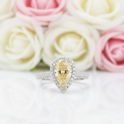3.0ct Halo Pear Cut Diamond Yellow Sapphire Engagement Ring-Black Diamonds New York
