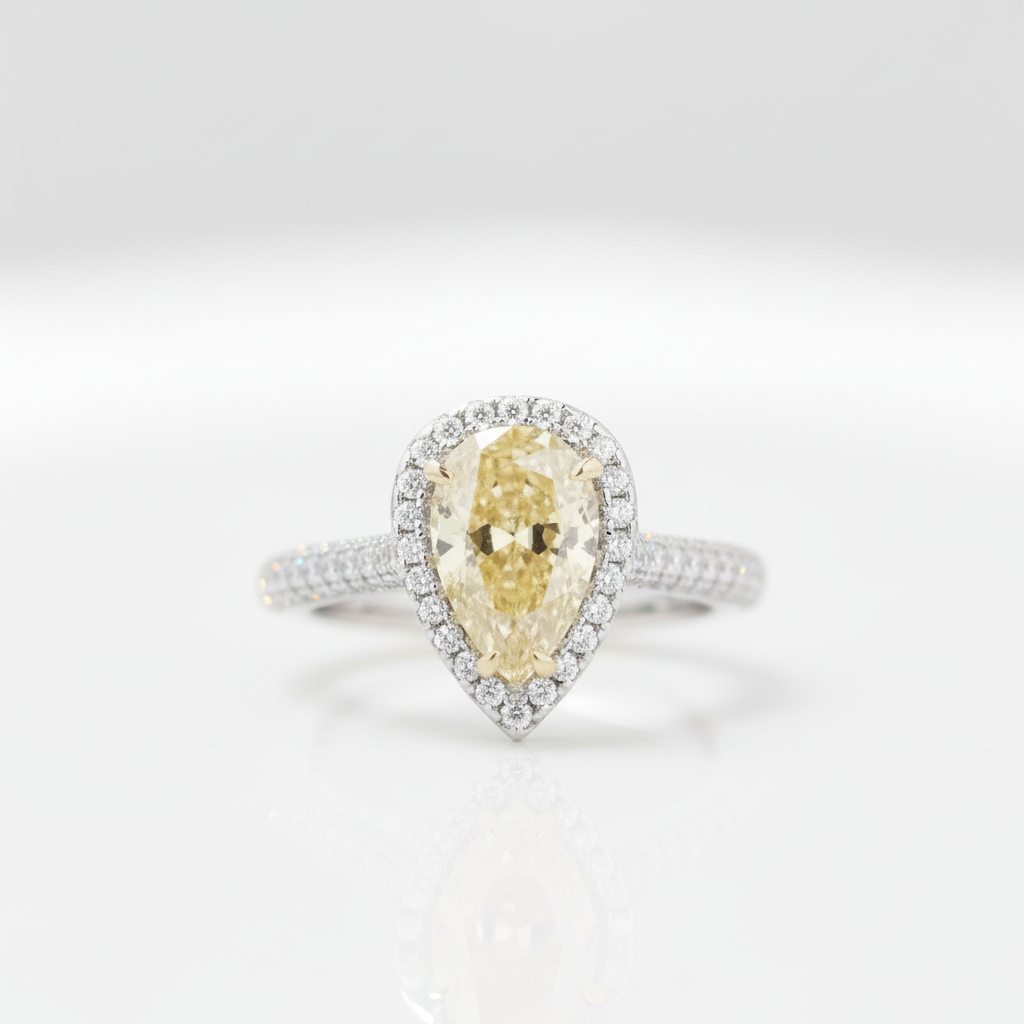 3.0ct Halo Pear Cut Diamond Option Yellow Sapphire Engagement Ring-Black Diamonds New York