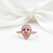 3.0ct Halo Pear Cut Synthetic Morganite Engagement Ring-Black Diamonds New York