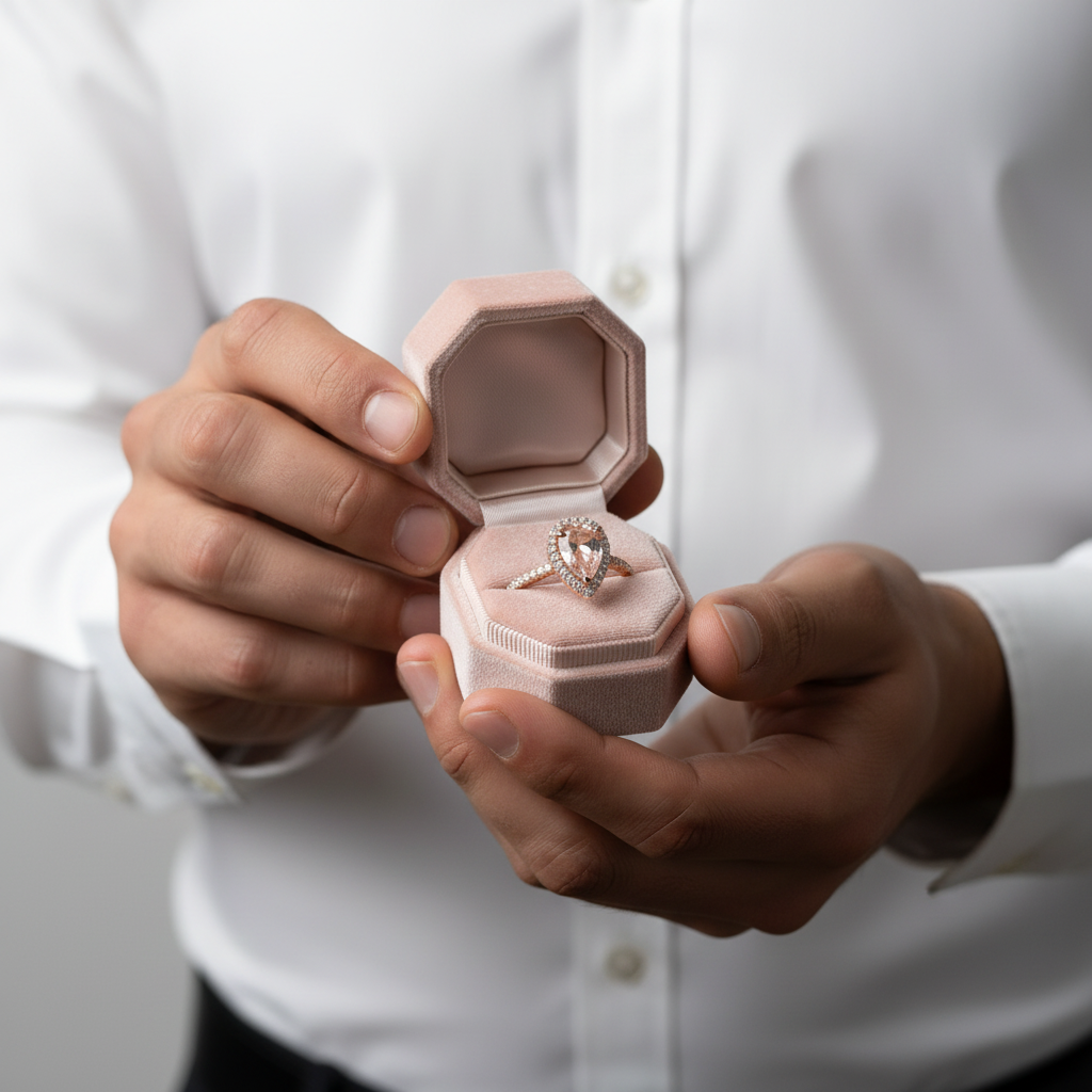 3.0ct Halo Pear Cut Synthetic Morganite Engagement Ring-Black Diamonds New York