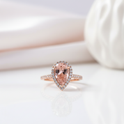 3.0ct Halo Pear Cut Synthetic Morganite Engagement Ring-Black Diamonds New York