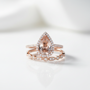 2.2ct Halo Pear Cut Synthetic Morganite Wedding Ring Set-Black Diamonds New York