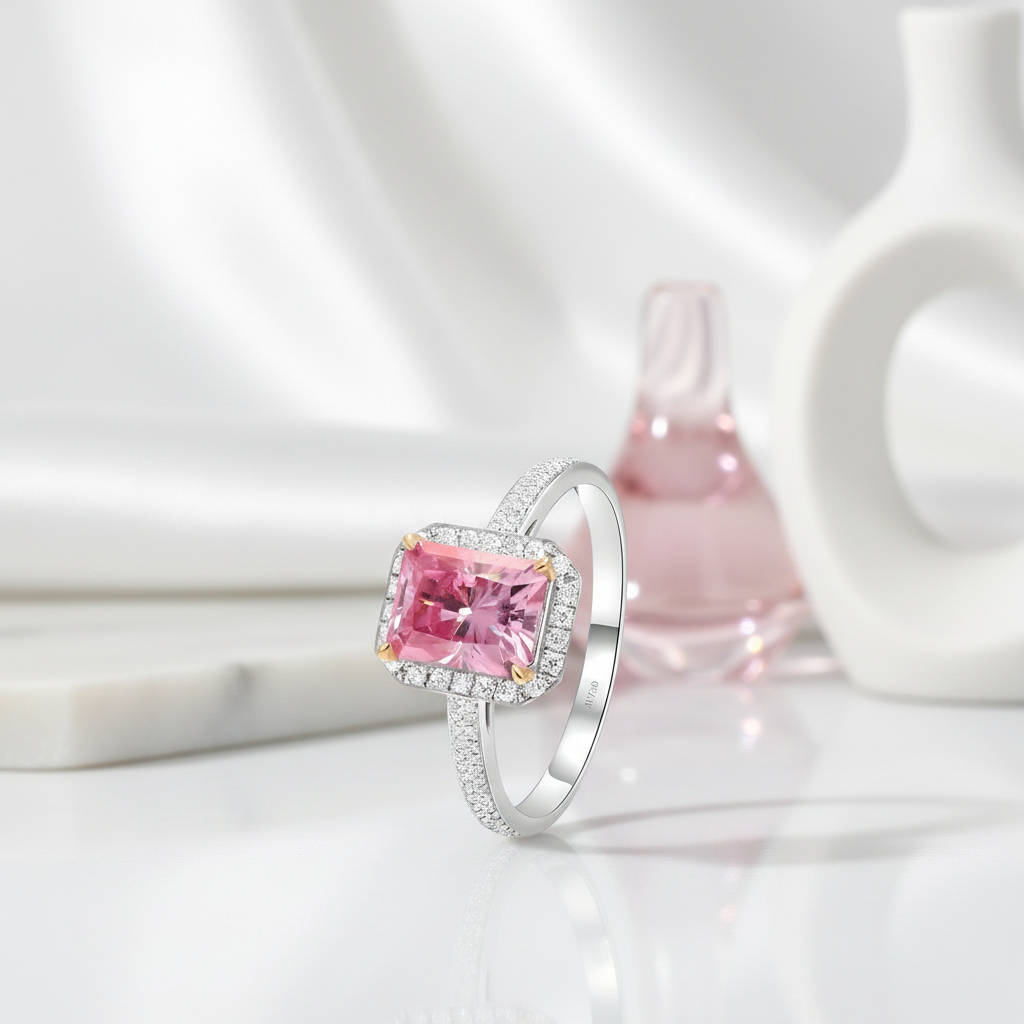 3.0ct Pink Radiant Cut Diamond Option Halo Engagement Ring-Black Diamonds New York