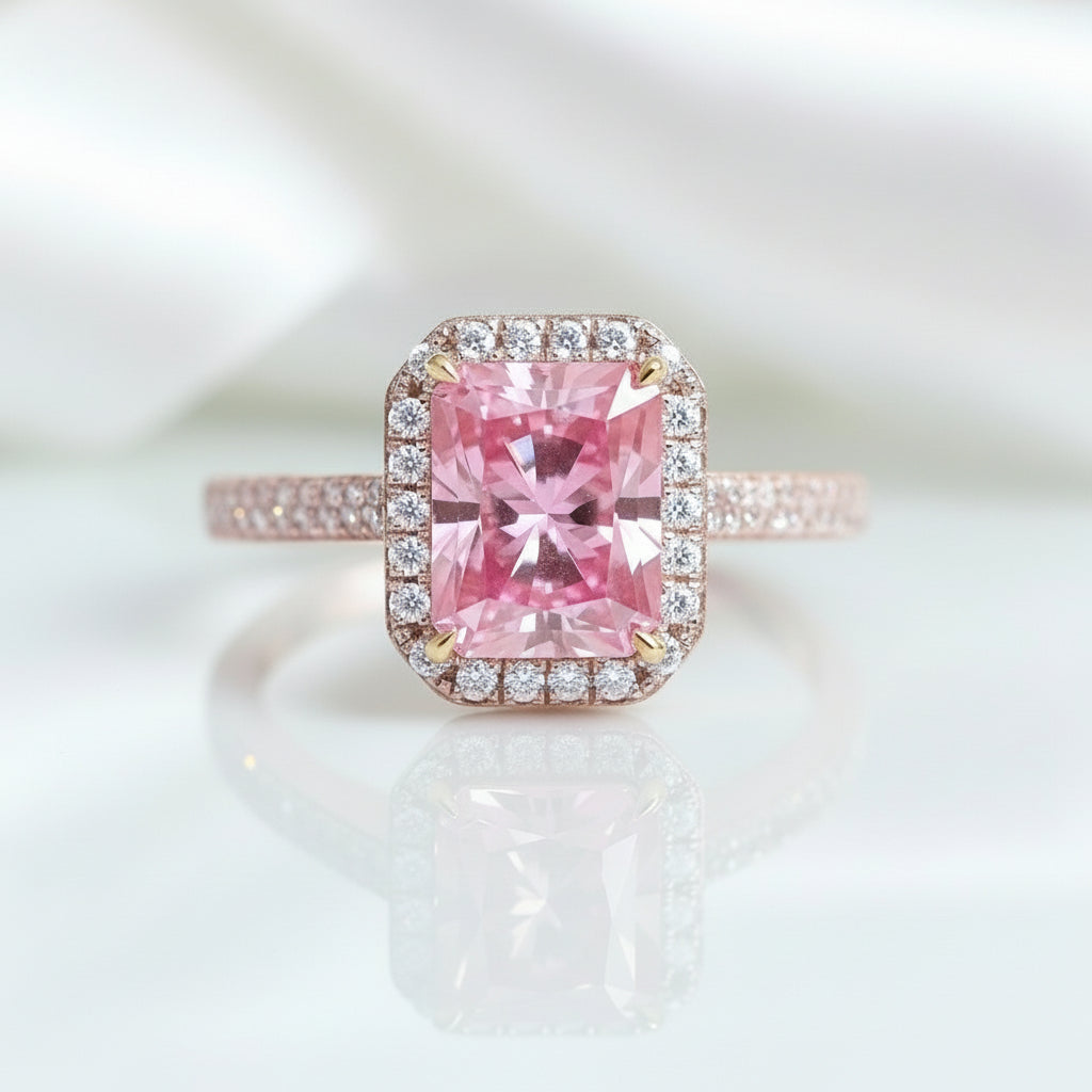 3.0ct Pink Radiant Cut Diamond Option Halo Engagement Ring-Black Diamonds New York