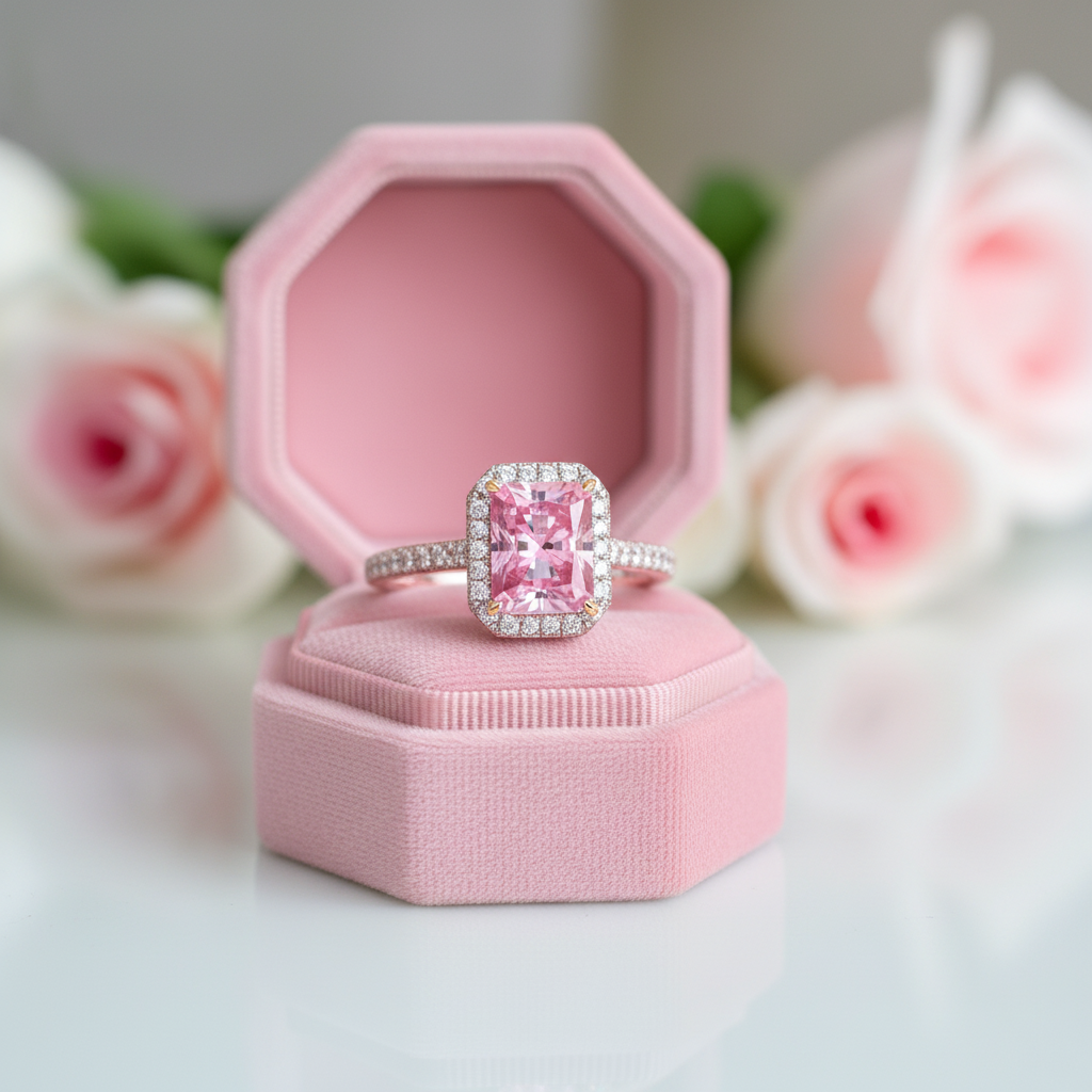 3.0ct Pink Radiant Cut Diamond Option Halo Engagement Ring-Black Diamonds New York