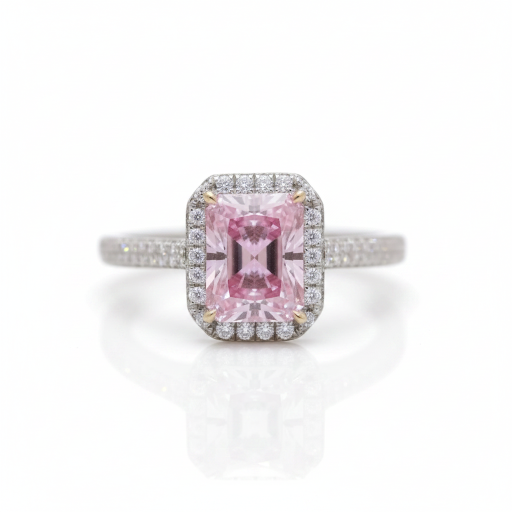 3.0ct Pink Radiant Cut Diamond Option Halo Engagement Ring-Black Diamonds New York