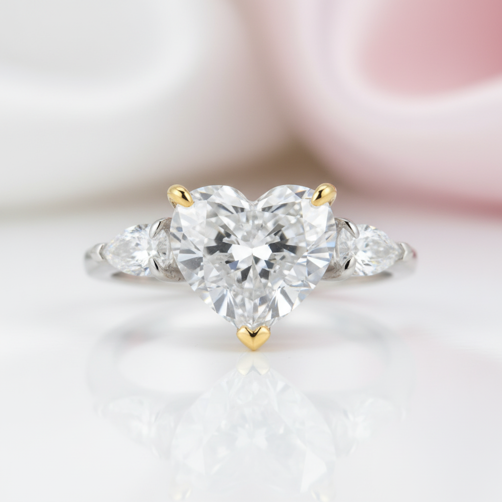 3.0ct Stone Heart Cut Three Stone Engagement Ring-Black Diamonds New York