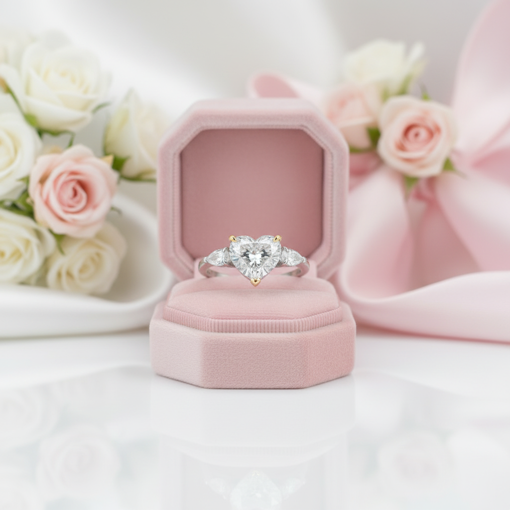 3.0ct Stone Heart Cut Three Stone Engagement Ring-Black Diamonds New York