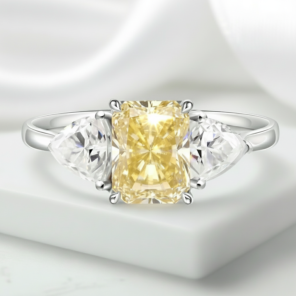 3.0ctw Yellow Radiant Cut Diamond Three-Stone Engagement Ring-Black Diamonds New York