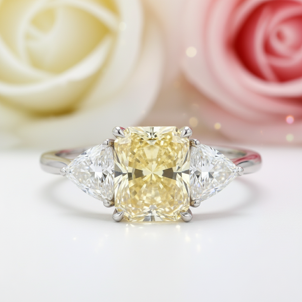 3.0ctw Yellow Radiant Cut Diamond Three-Stone Engagement Ring-Black Diamonds New York