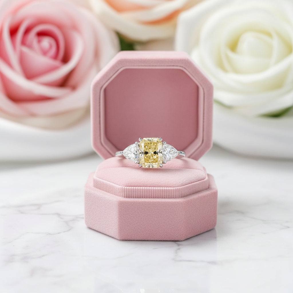 3.0ctw Yellow Radiant Cut Diamond Three-Stone Engagement Ring-Black Diamonds New York