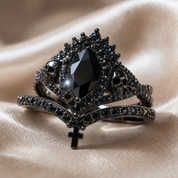 Loyalty Ring- 1ct Pear Cut Black Diamond Option Skull Ring Set-Black Diamonds New York