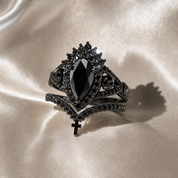 Loyalty Ring- 1ct Pear Cut Black Diamond Option Skull Ring Set-Black Diamonds New York