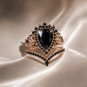 Loyalty Ring- 1ct Pear Cut Black Diamond Option Skull Ring Set-Black Diamonds New York