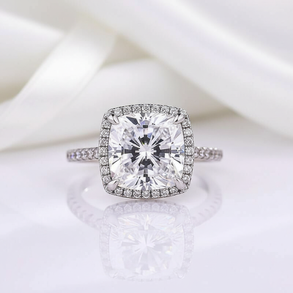 3.2ct Cushion Cut Halo Simulated Diamond Engagement Ring-Black Diamonds New York