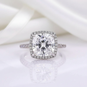 3.2ct Cushion Cut Halo Simulated Diamond Engagement Ring-Black Diamonds New York