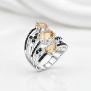 3.42Ct Oval-cut Three Citrine Birthstone Ring-Black Diamonds New York