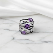 3.42Ct Oval Amethyst Gemstone Ring-Black Diamonds New York