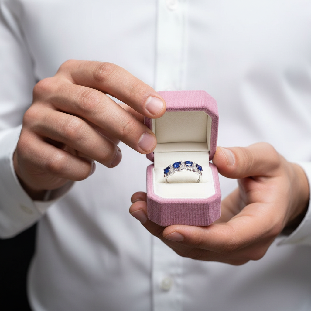 Oval Cut Sapphire Ring Band-Black Diamonds New York