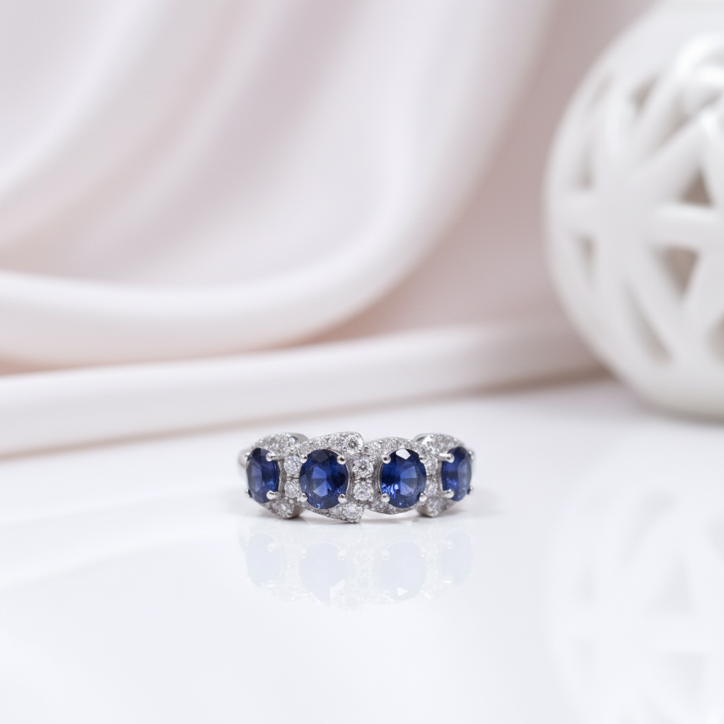 Oval Cut Sapphire Ring Band-Black Diamonds New York