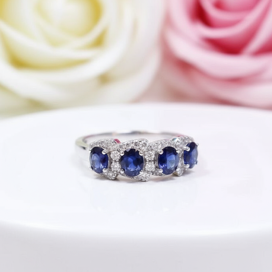 Oval Cut Sapphire Ring Band-Black Diamonds New York