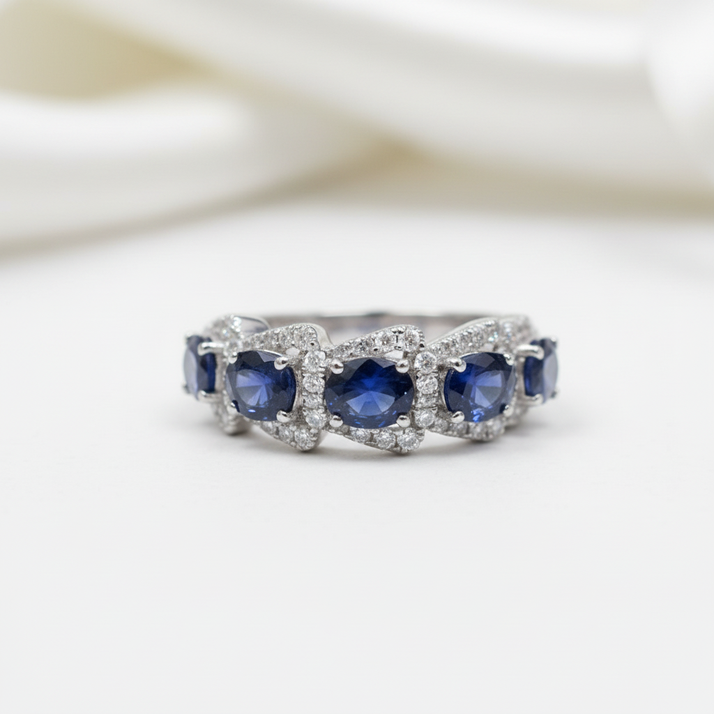 Oval Cut Sapphire Ring Band-Black Diamonds New York