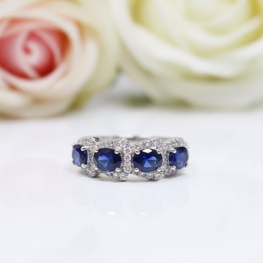 Oval Cut Sapphire Ring Band-Black Diamonds New York