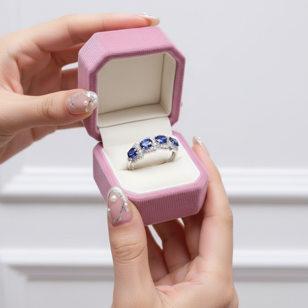 Oval Cut Sapphire Ring Band-Black Diamonds New York