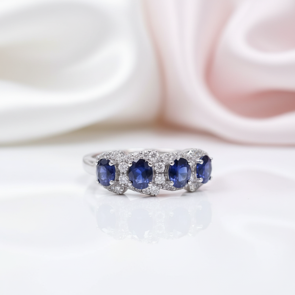 Oval Cut Sapphire Ring Band-Black Diamonds New York