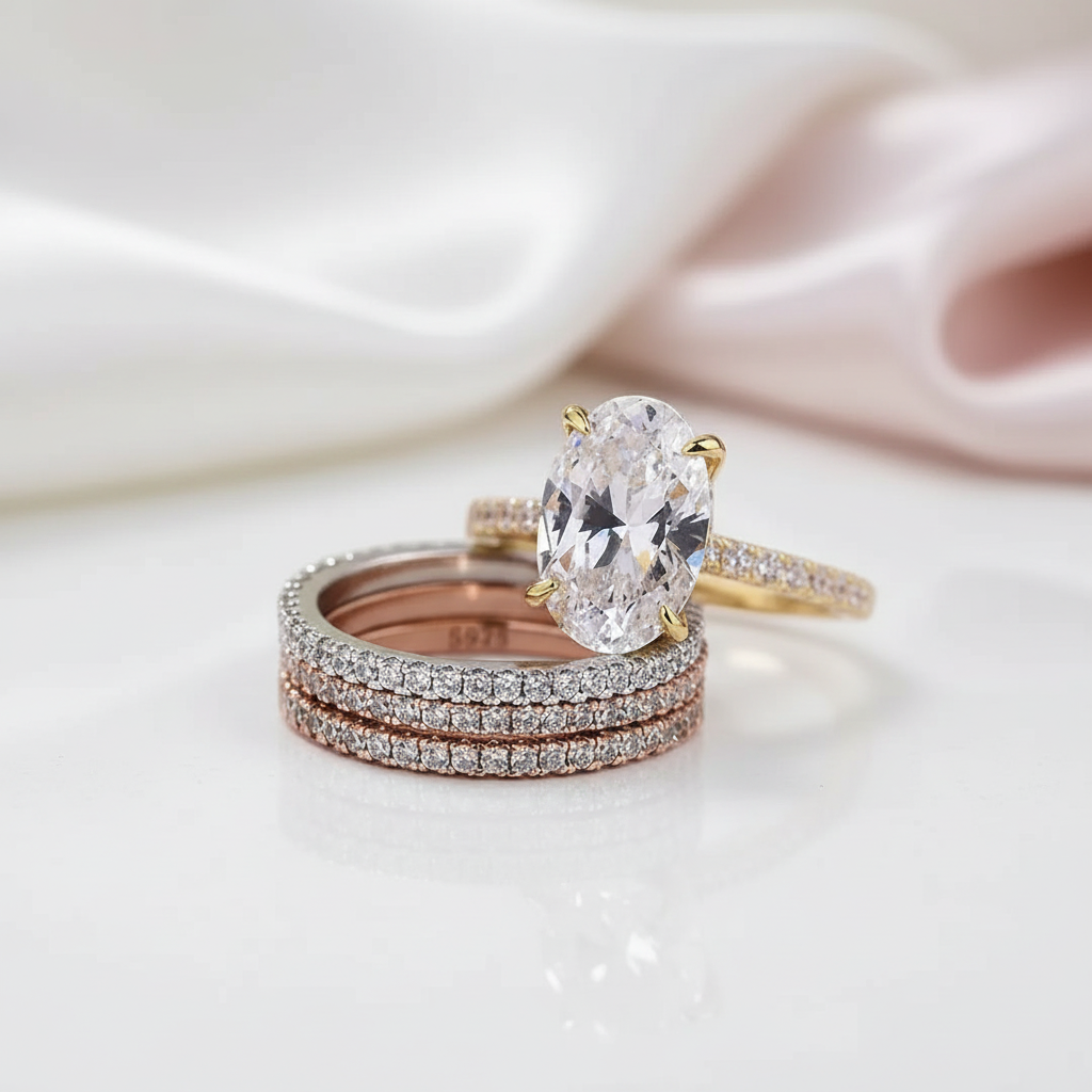 3.5 Carat Classic Oval Cut Yellow Gold Ring Set-Black Diamonds New York