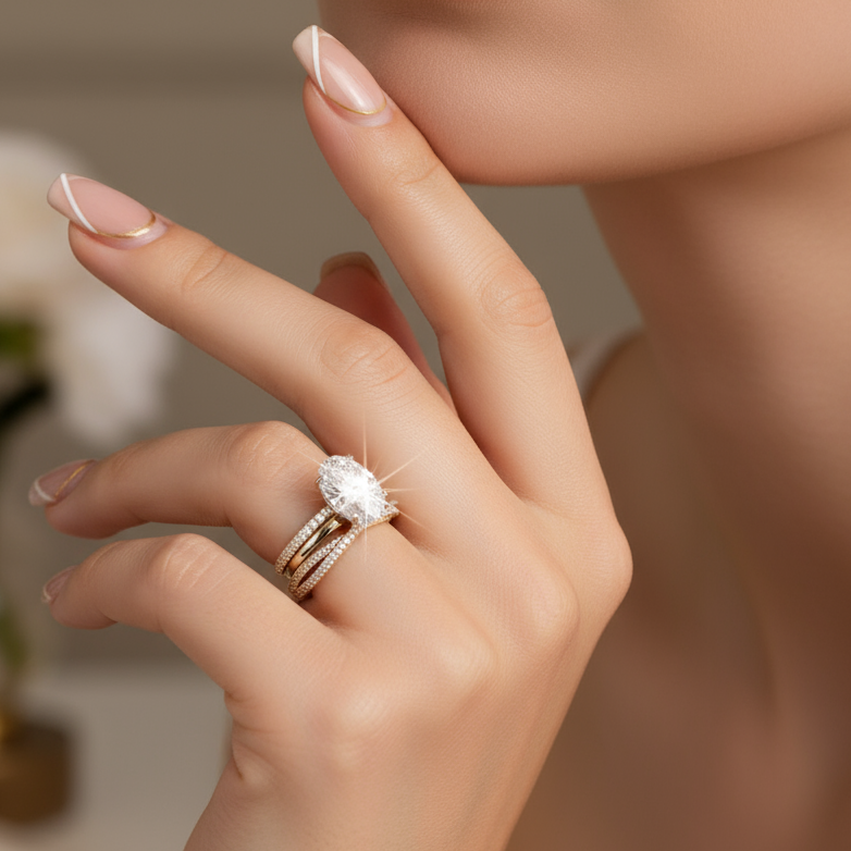 3.5 Carat Classic Oval Cut Yellow Gold Ring Set-Black Diamonds New York